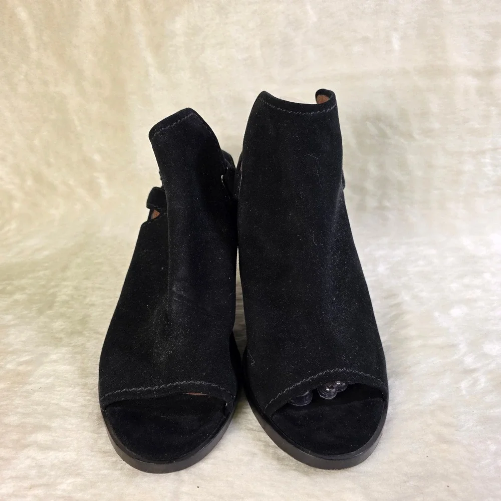 Frye Suede Peep Toe Slingback Booties Black Block Heel Women 10M Excellent